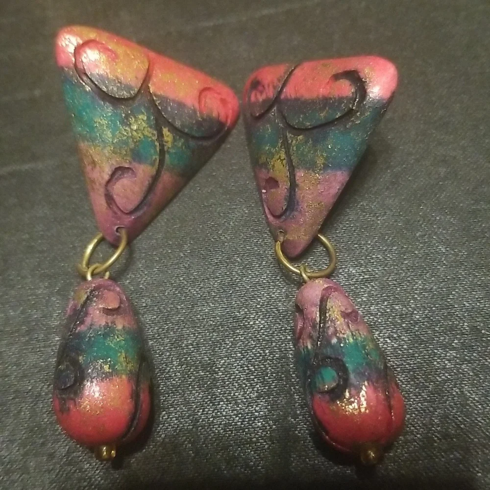 Vintage Multi Colored Wood Earrings